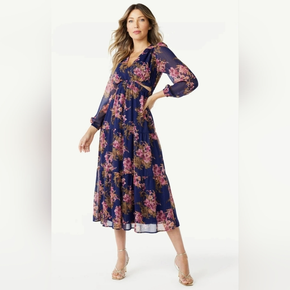 Stunning Sofia by Sofia Vergara Floral Long Sleeve Dress- Size Large